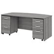 Pemberly Row Engineered Wood 72W Bow Front Desk w/ Mobile File Cabinets in Gray