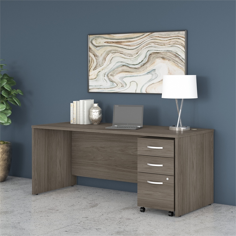 Pemberly Row Engineered Wood 72W x 30D Office Desk w/ Drawers in Modern Hickory