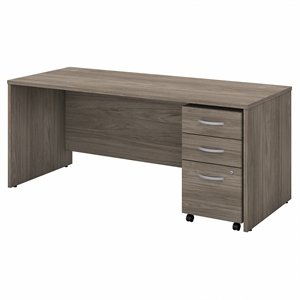 Pemberly Row Engineered Wood 72W x 30D Office Desk w/ Drawers in Modern Hickory