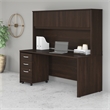 Pemberly Row Engineered Wood 72W x 30D Desk w/ Hutch & Drawers in Black Walnut