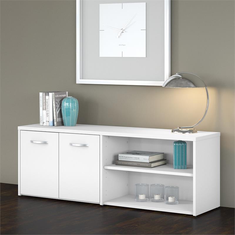 Pemberly Row Low Storage Cabinet with Doors in White - Engineered Wood