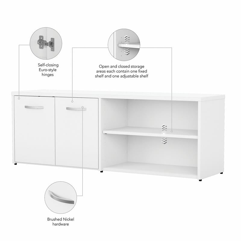 Pemberly Row Low Storage Cabinet with Doors in White - Engineered Wood