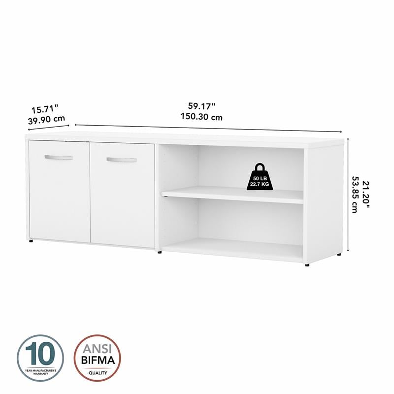 Pemberly Row Low Storage Cabinet with Doors in White - Engineered Wood
