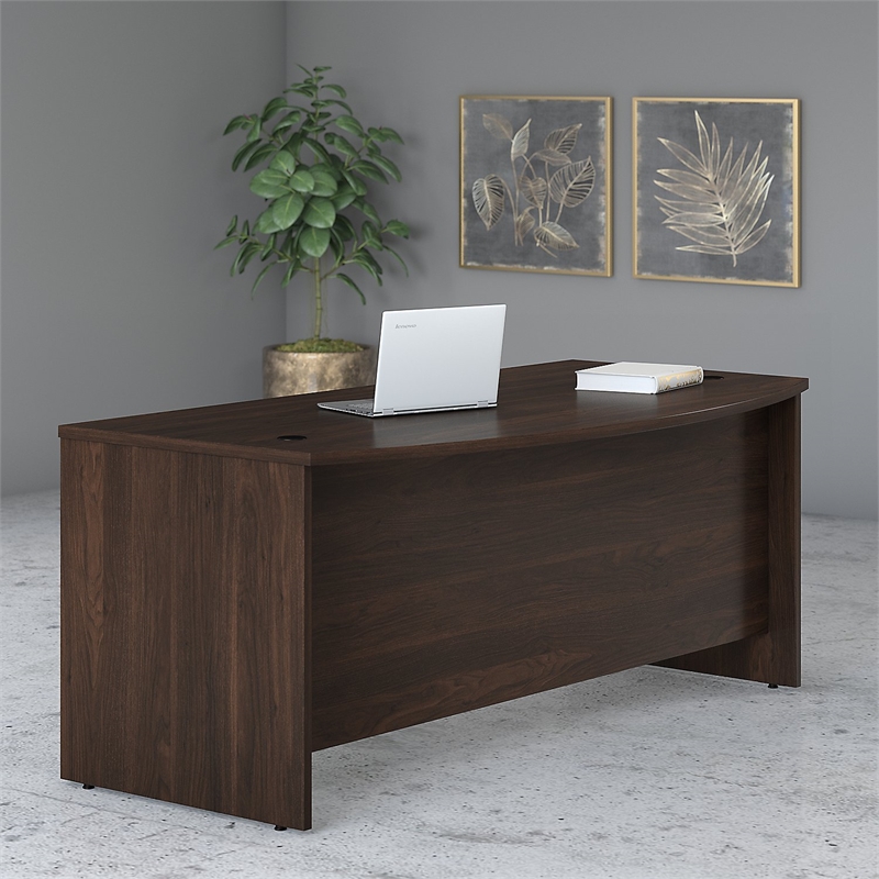 Pemberly Row 72W x 36D Bow Front Desk in Black Walnut - Engineered Wood