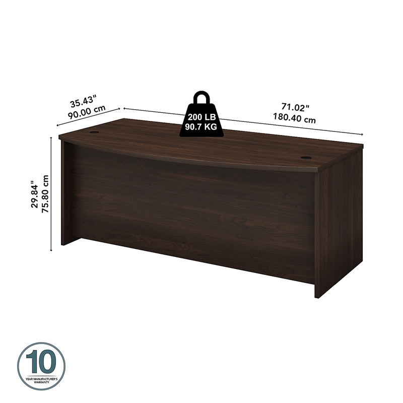 Pemberly Row 72W x 36D Bow Front Desk in Black Walnut - Engineered Wood