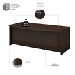Pemberly Row 72W x 36D Bow Front Desk in Black Walnut - Engineered Wood