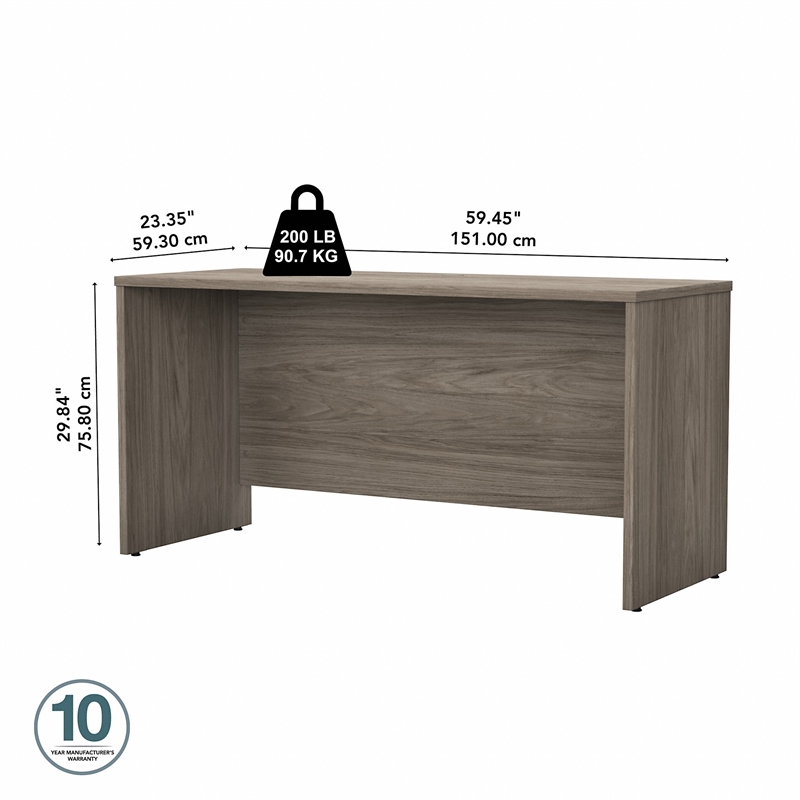 Pemberly Row 60W x 24D Credenza Desk in Modern Hickory - Engineered Wood