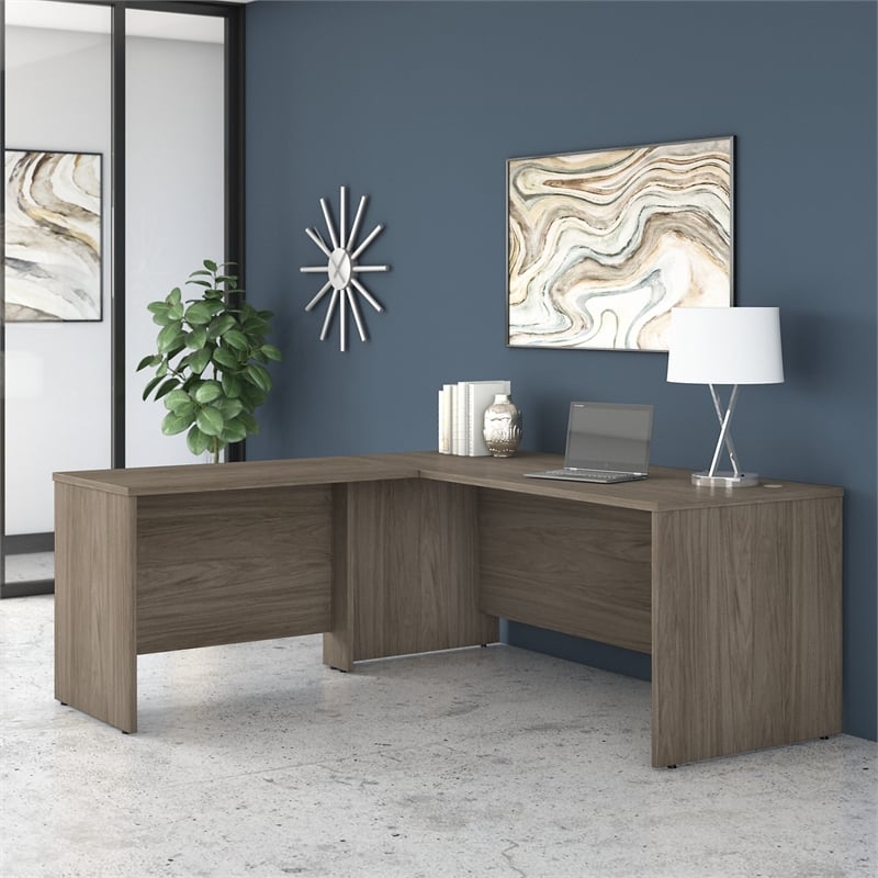 Pemberly Row 72W x 30D L Shaped Desk in Modern Hickory - Engineered Wood