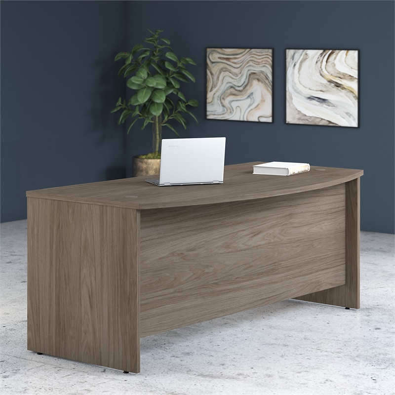 Pemberly Row 72W x 36D Bow Front Desk in Modern Hickory - Engineered Wood