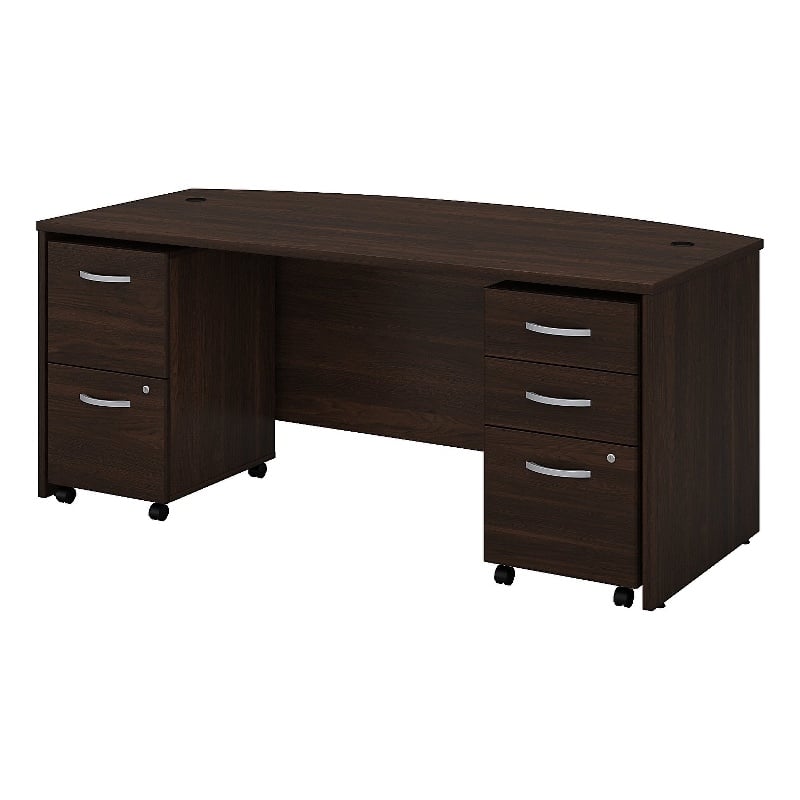 Pemberly Row Engineered Wood 72W x 36D Bow Front Desk w/ Drawers in Black Walnut