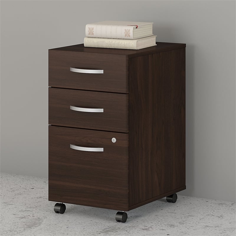 Pemberly Row 3 Drawer Mobile File Cabinet in Black Walnut - Engineered Wood