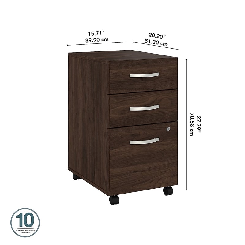 Pemberly Row 3 Drawer Mobile File Cabinet in Black Walnut - Engineered Wood