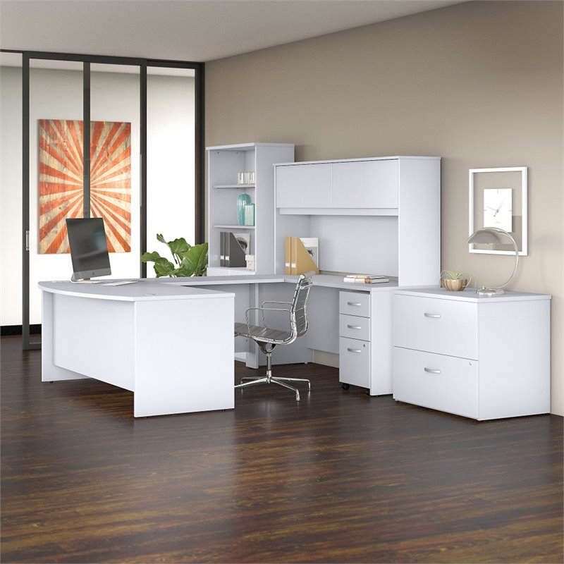 Pemberly Row 72W x 36D U Shaped Desk Office Suite in White - Engineered Wood