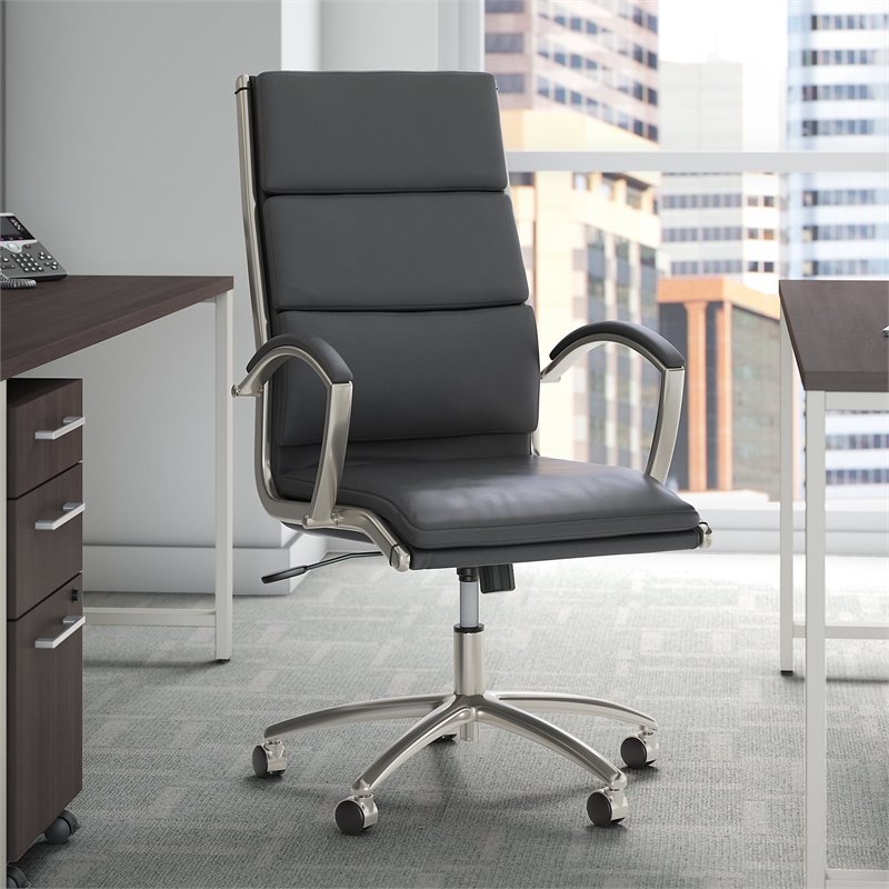 Pemberly Row High Back Contemporary Faux Leather Executive Office Chair in Gray
