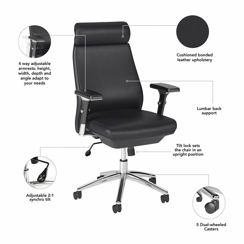 Pemberly Row High Back Contemporary Faux Leather Executive Office Chair in Black
