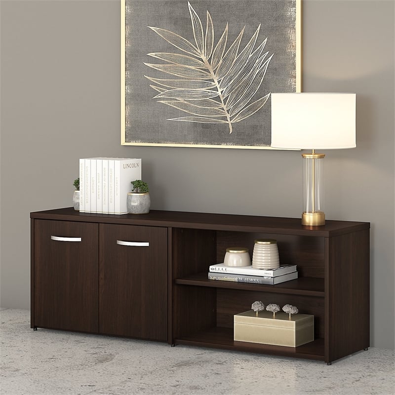 Pemberly Row Low Storage Cabinet with Doors in Black Walnut - Engineered Wood