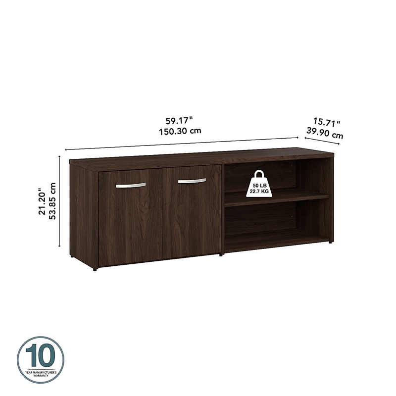 Pemberly Row Low Storage Cabinet with Doors in Black Walnut - Engineered Wood