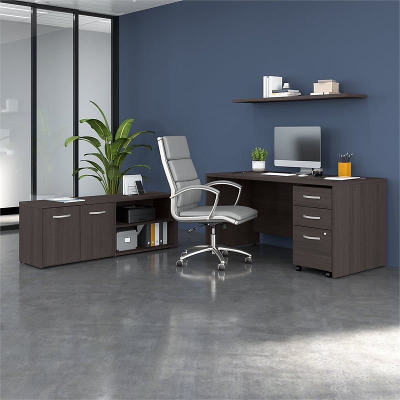 Pemberly Row 60W Desk with Storage and Drawers in Storm Gray - Engineered Wood