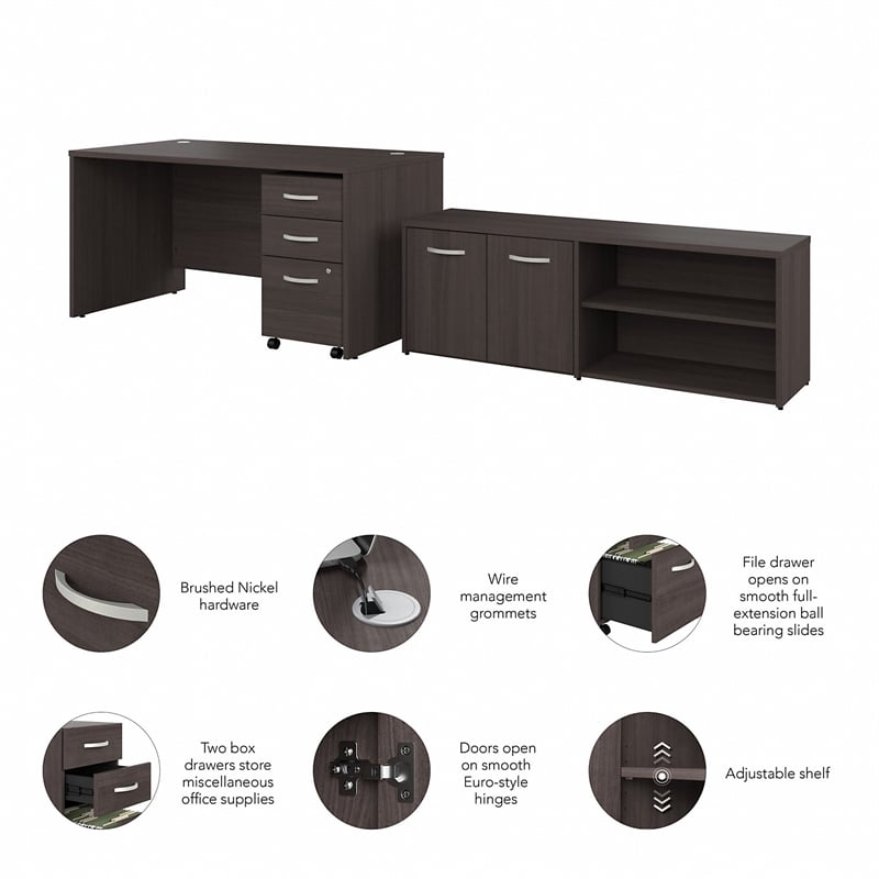 Pemberly Row 60W Desk with Storage and Drawers in Storm Gray - Engineered Wood