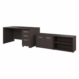 Pemberly Row 60W Desk with Storage and Drawers in Storm Gray - Engineered Wood