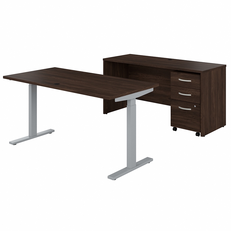 Pemberly Row 60W Adjustable Standing Desk Set in Black Walnut - Engineered Wood