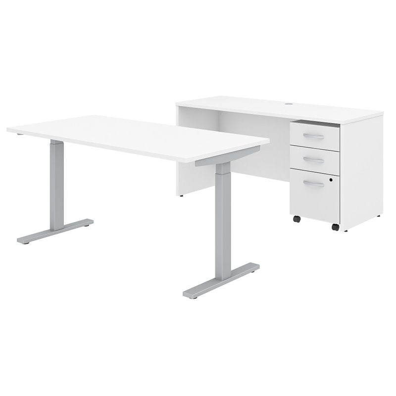 Pemberly Row 60W Height Adjustable Standing Desk Set in White - Engineered Wood