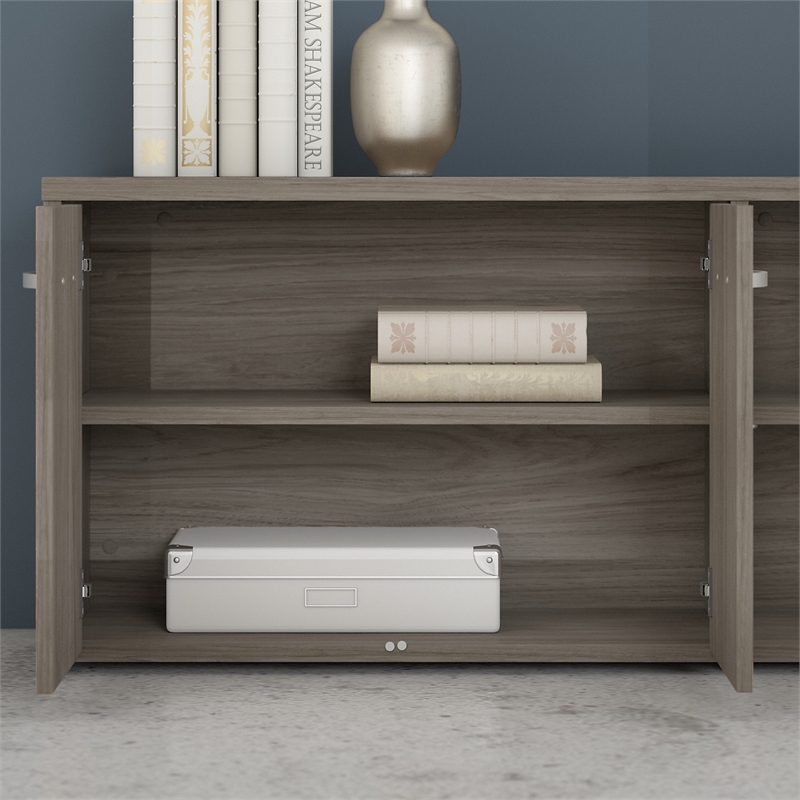 Pemberly Row Low Storage Cabinet with Doors in Modern Hickory - Engineered Wood