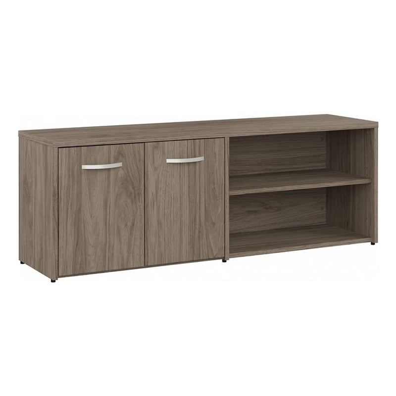 Pemberly Row Low Storage Cabinet with Doors in Modern Hickory - Engineered Wood