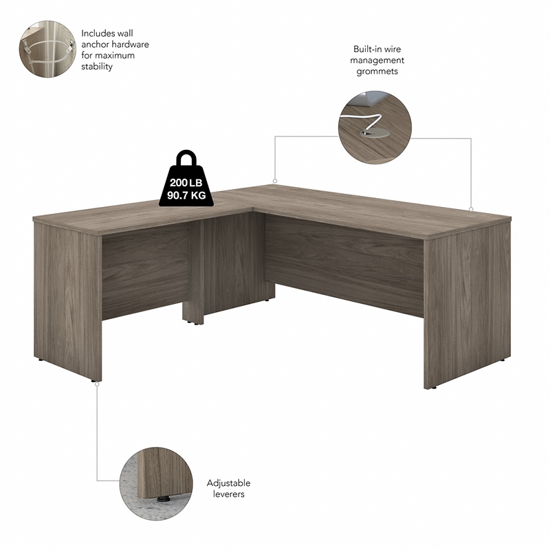 Pemberly Row 72W L Shaped Desk with Drawers in Modern Hickory - Engineered Wood