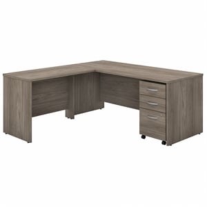 Pemberly Row 72W L Shaped Desk with Drawers in Modern Hickory - Engineered Wood