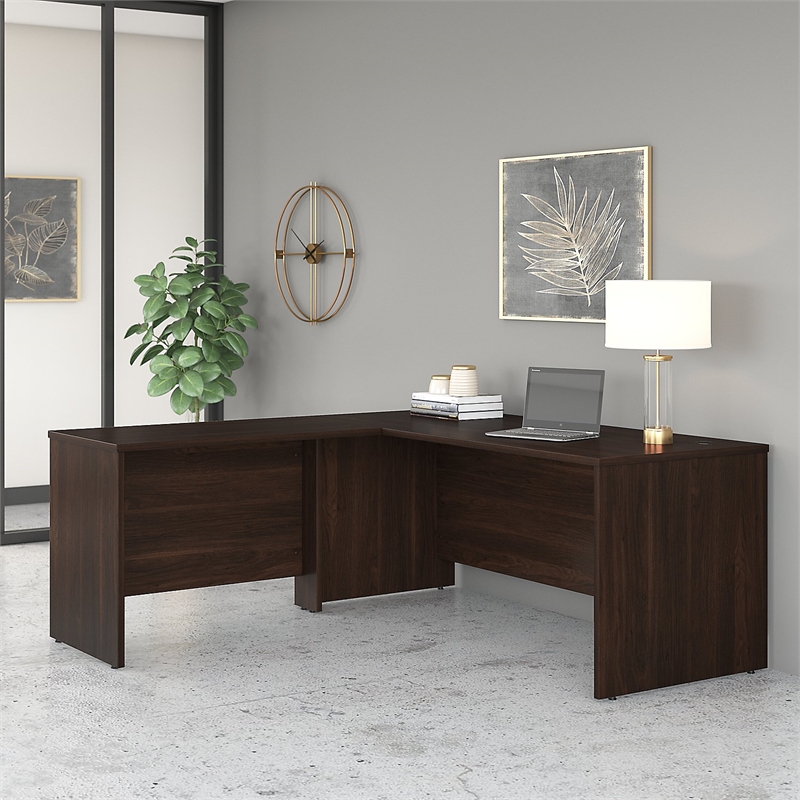 Pemberly Row 72W L Shaped Desk with 42W Return in Black Walnut - Engineered Wood