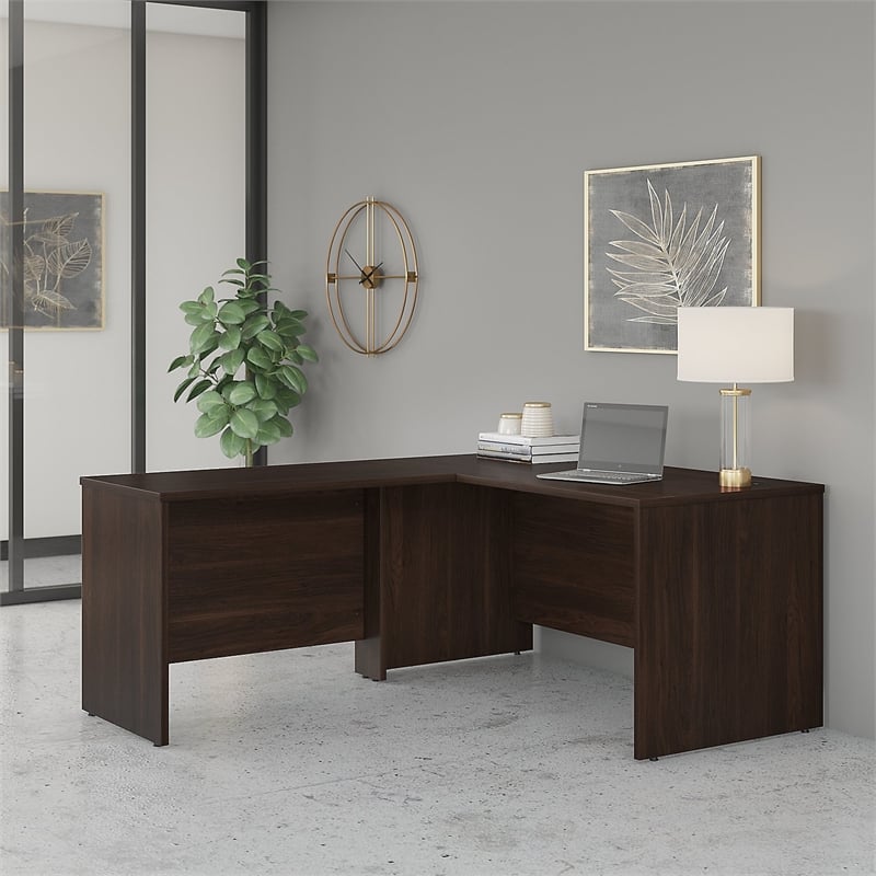 Pemberly Row 60W L Shaped Desk with 42W Return in Black Walnut - Engineered Wood