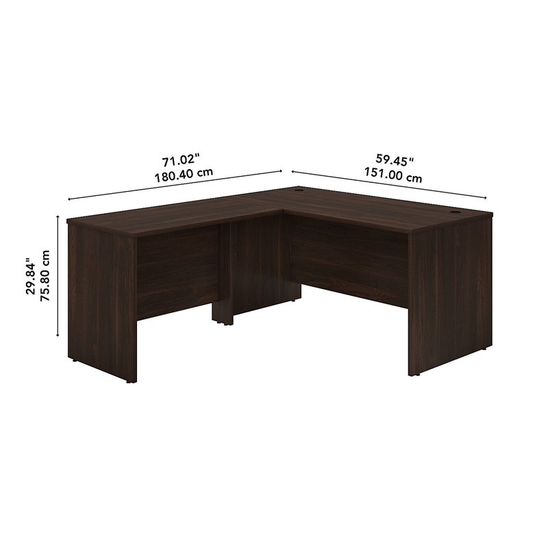 Pemberly Row 60W L Shaped Desk with 42W Return in Black Walnut - Engineered Wood
