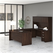 Pemberly Row 72W U Desk with Hutch and Drawers in Black Walnut - Engineered Wood