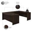 Pemberly Row 72W U Desk with Hutch and Drawers in Black Walnut - Engineered Wood