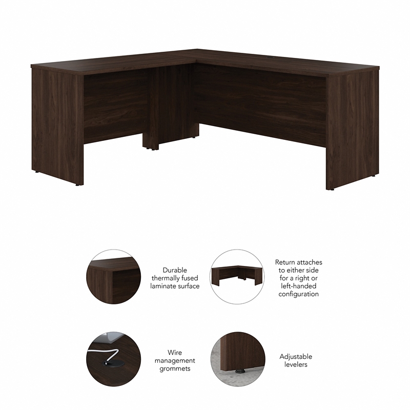 Pemberly Row 72W L Shaped Desk with 42W Return in Black Walnut - Engineered Wood