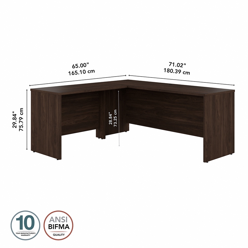 Pemberly Row 72W L Shaped Desk with 42W Return in Black Walnut - Engineered Wood