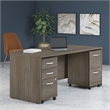 Pemberly Row 72W Bow Front Desk with Drawers in Modern Hickory - Engineered Wood