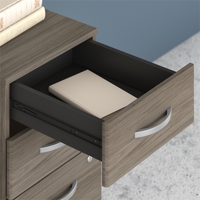 Pemberly Row 72W Bow Front Desk with Drawers in Modern Hickory - Engineered Wood