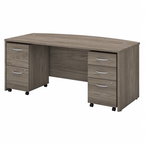Pemberly Row 72W Bow Front Desk with Drawers in Modern Hickory - Engineered Wood
