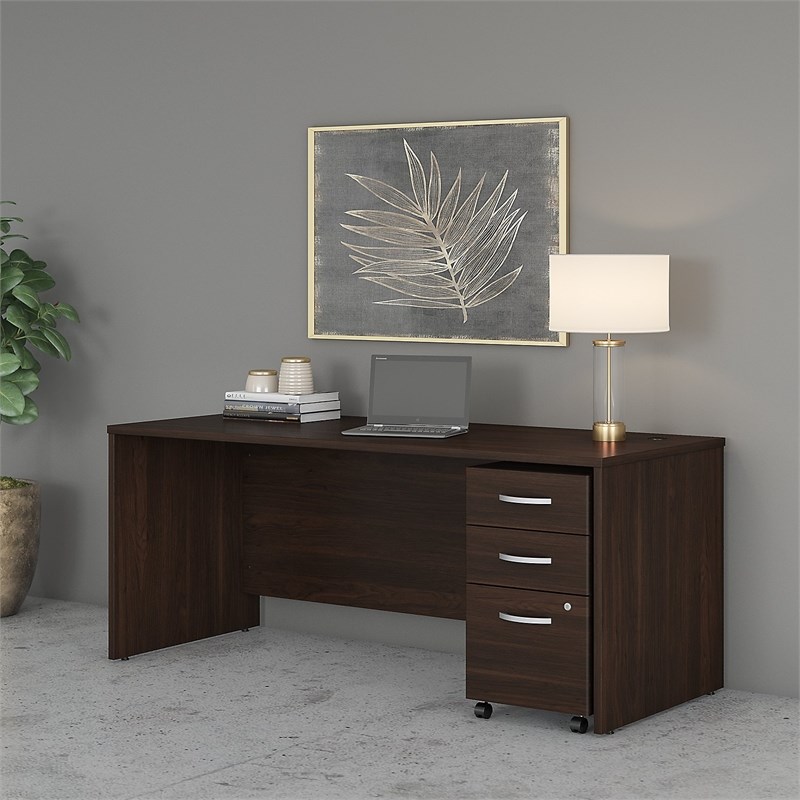 Pemberly Row Engineered Wood 72W x 30D Office Desk with Drawers in Black Walnut
