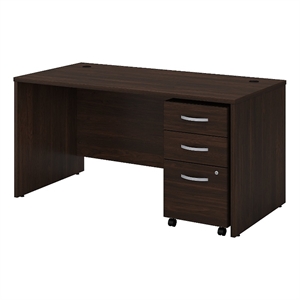 Pemberly Row Engineered Wood 60W x 30D Office Desk with Drawers in Black Walnut