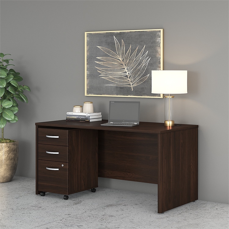 Pemberly Row Engineered Wood 60W x 30D Office Desk with Drawers in Black Walnut