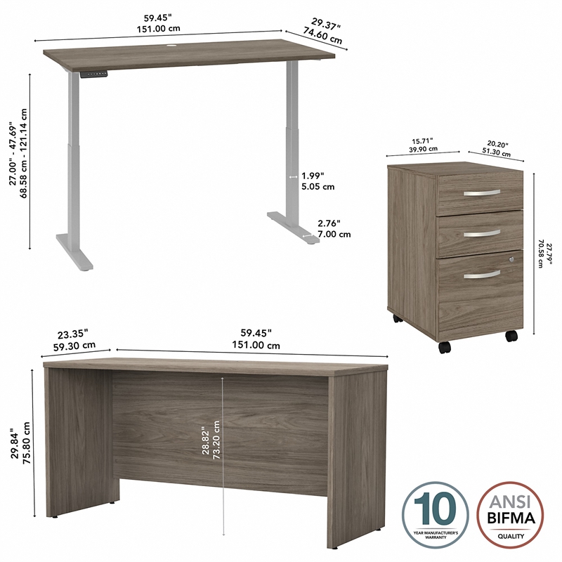 Pemberly Row Engineered Wood 60W Adjustable Standing Desk Set in Modern Hickory