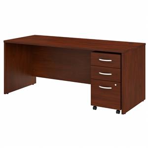 Pemberly Row Engineered Wood 72W Desk with Mobile File Cabinet in Hansen Cherry