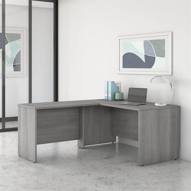 Pemberly Row Engineered Wood 60W L Shaped Desk with 42W Return in Platinum Gray
