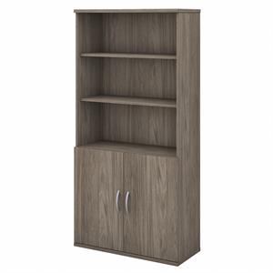 Pemberly Row Engineered Wood Tall 5 Shelf Bookcase with Doors in Modern Hickory
