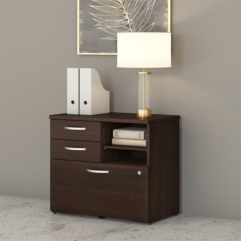 Pemberly Row Engineered Wood Office Storage Cabinet with Drawers in Black Walnut
