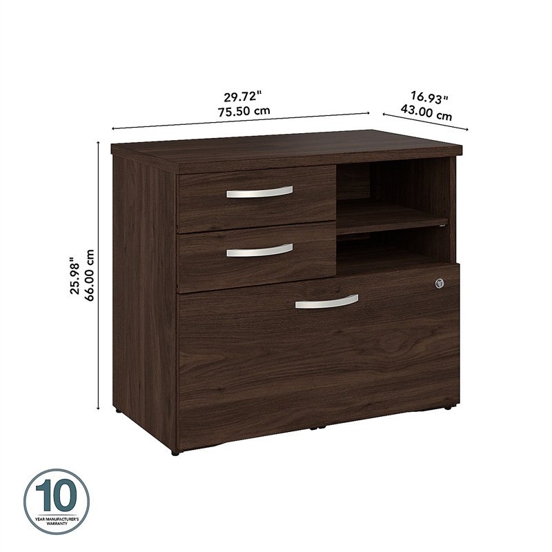 Pemberly Row Engineered Wood Office Storage Cabinet with Drawers in Black Walnut