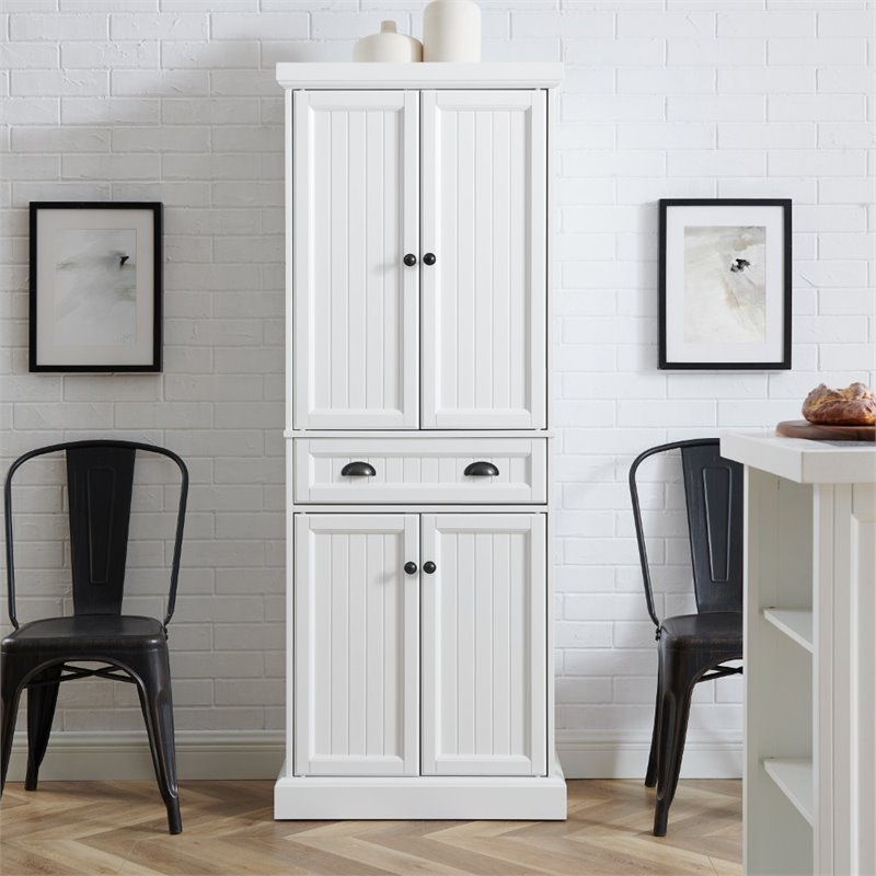 Pemberly Row 2-Cabinet Coastal Wood Pantry in Distressed White/Black